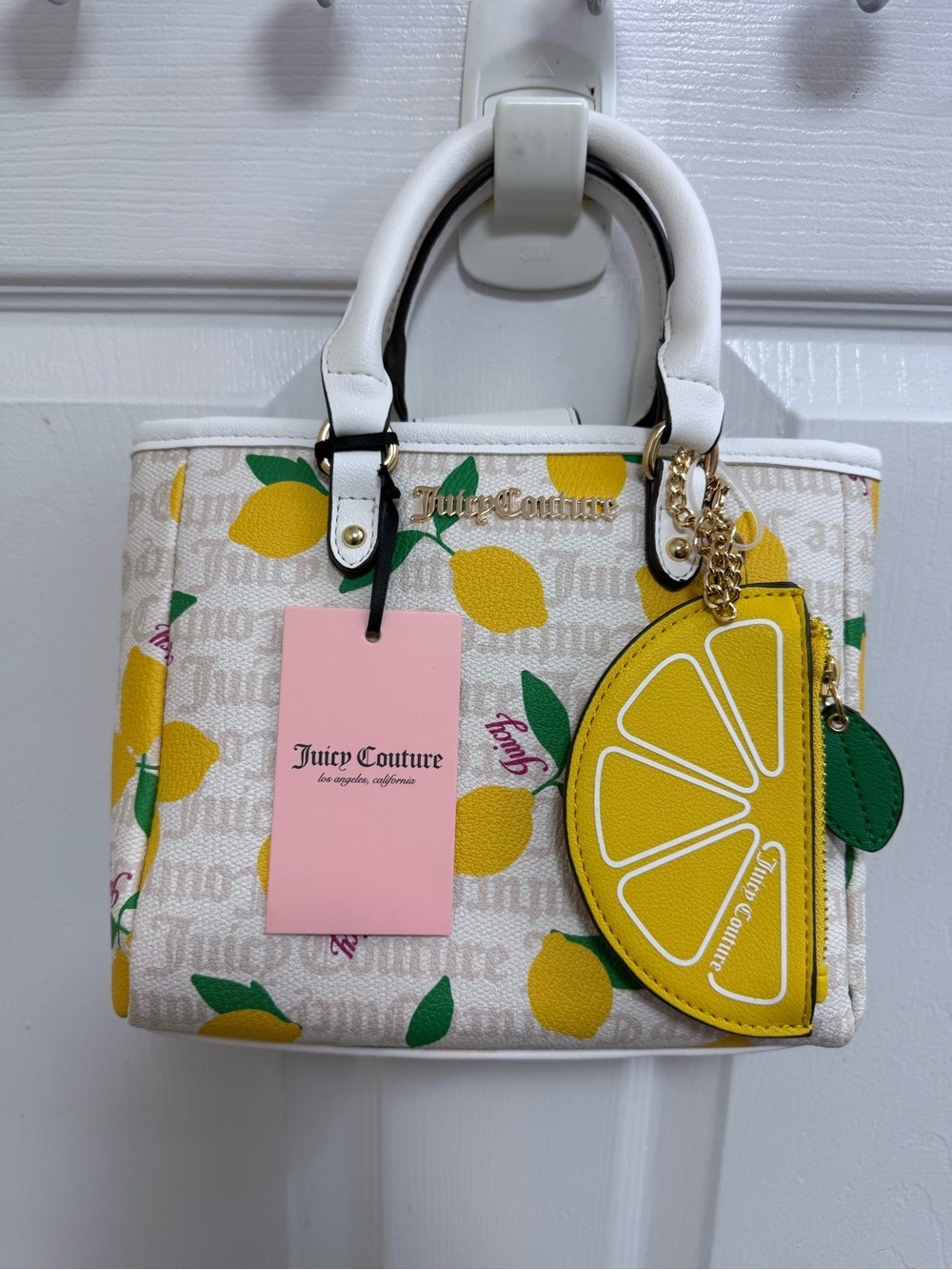 NWT Juicy Couture Fruitful Mini Tote in White Crystal/Lemon